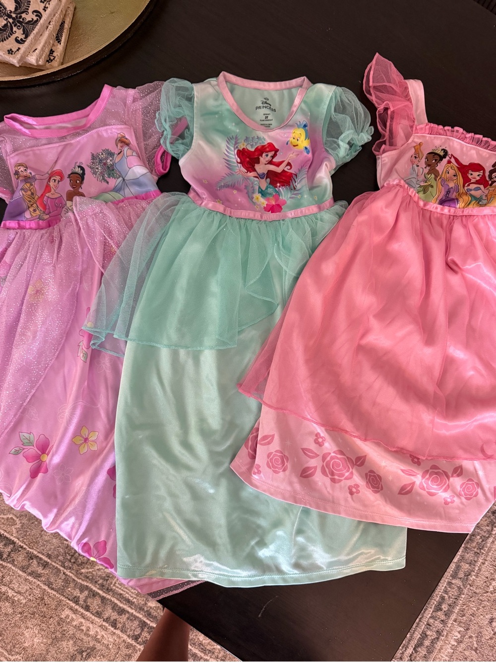 Disney Girls' Ariel & Princesses Nightgown Set in Mint and Pink - Picture 1 of 2